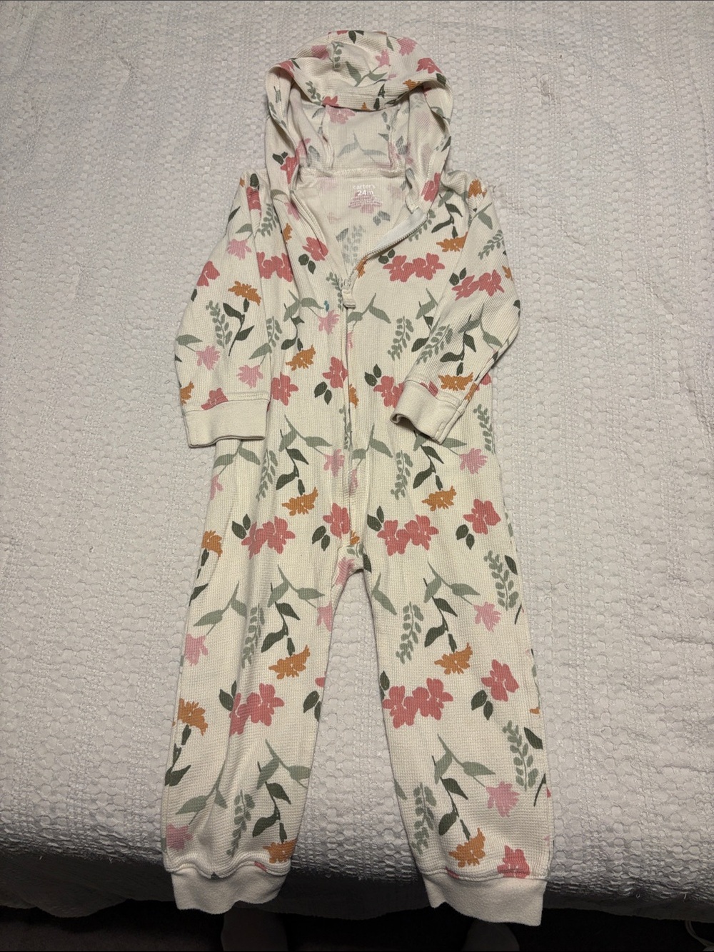 Kids Hooded Floral Zip - Cream with Pink & Green Floral